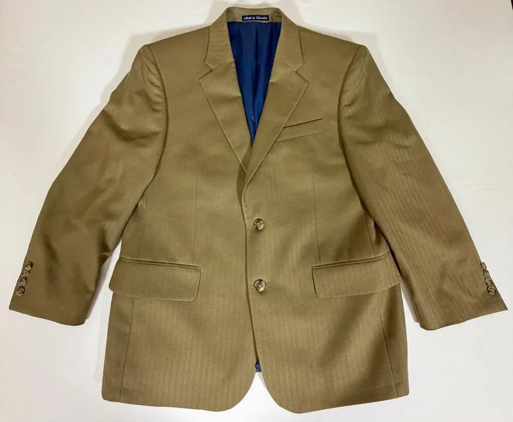 Paul Fredrick Alex Mens Sport Coat Blazer Size 40S Olive Wool Herringbone